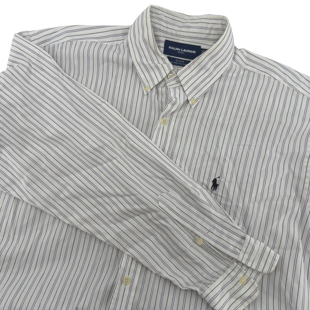 Ralph Lauren Golf Blake Mens Large White Purple Striped Cotton Button Down Shirt